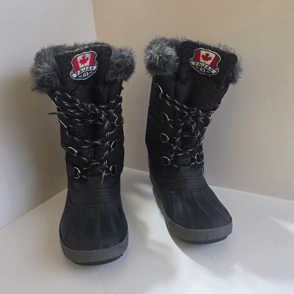 Pajar Canada Black Waterproof Winter Boots –40°C Faux Fur Lined US 9 Wide